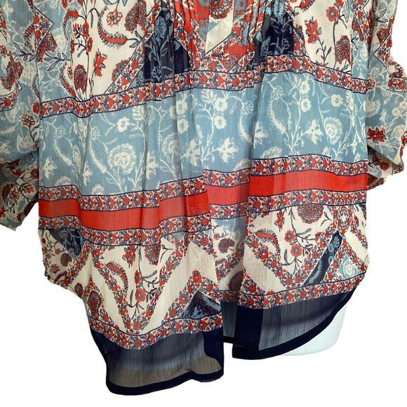NWT Daniel Rainn Flowy Boho Floral Print Popover Long Roll Tab Sleeves Top XS - Picture 7 of 16